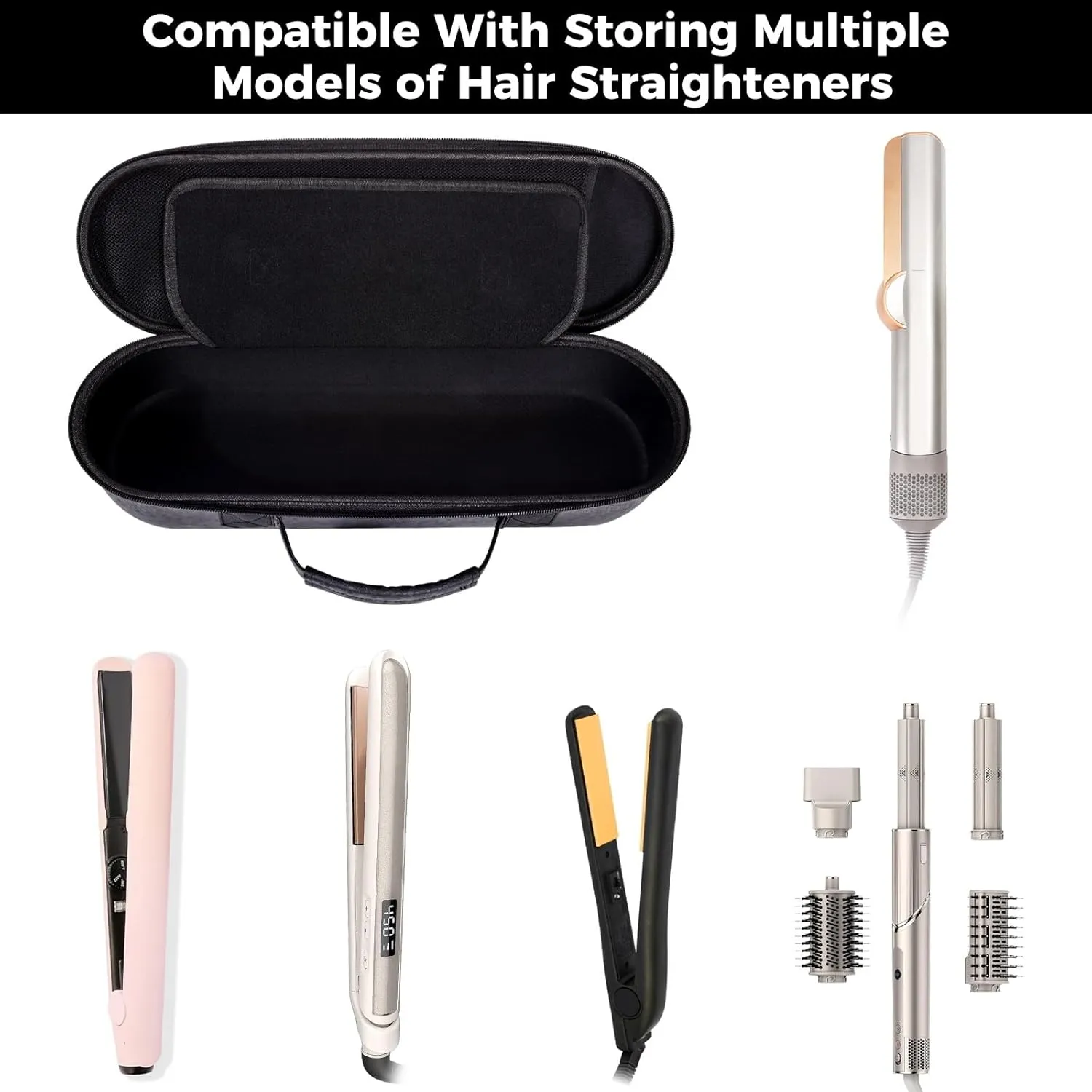 Hard Travel Case Compatible with Dyson Airstrait Straightener, Carrying Case for Hair Straightener, Portable Storage Bag Compatible with Corrale Hair Straightener (Black)