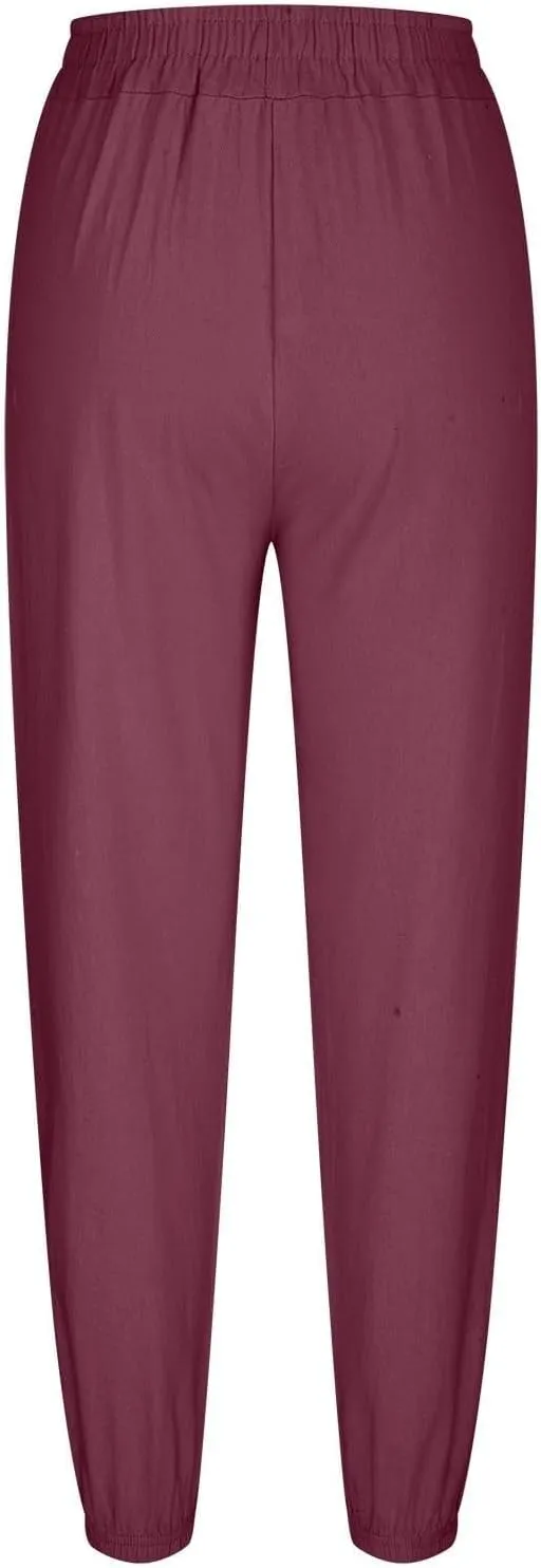 Harem Pants Women High Waisted Baggy Wide Leg Trousers Cotton Linen Palazzo Pants with Pockets Summer Outfits for Women