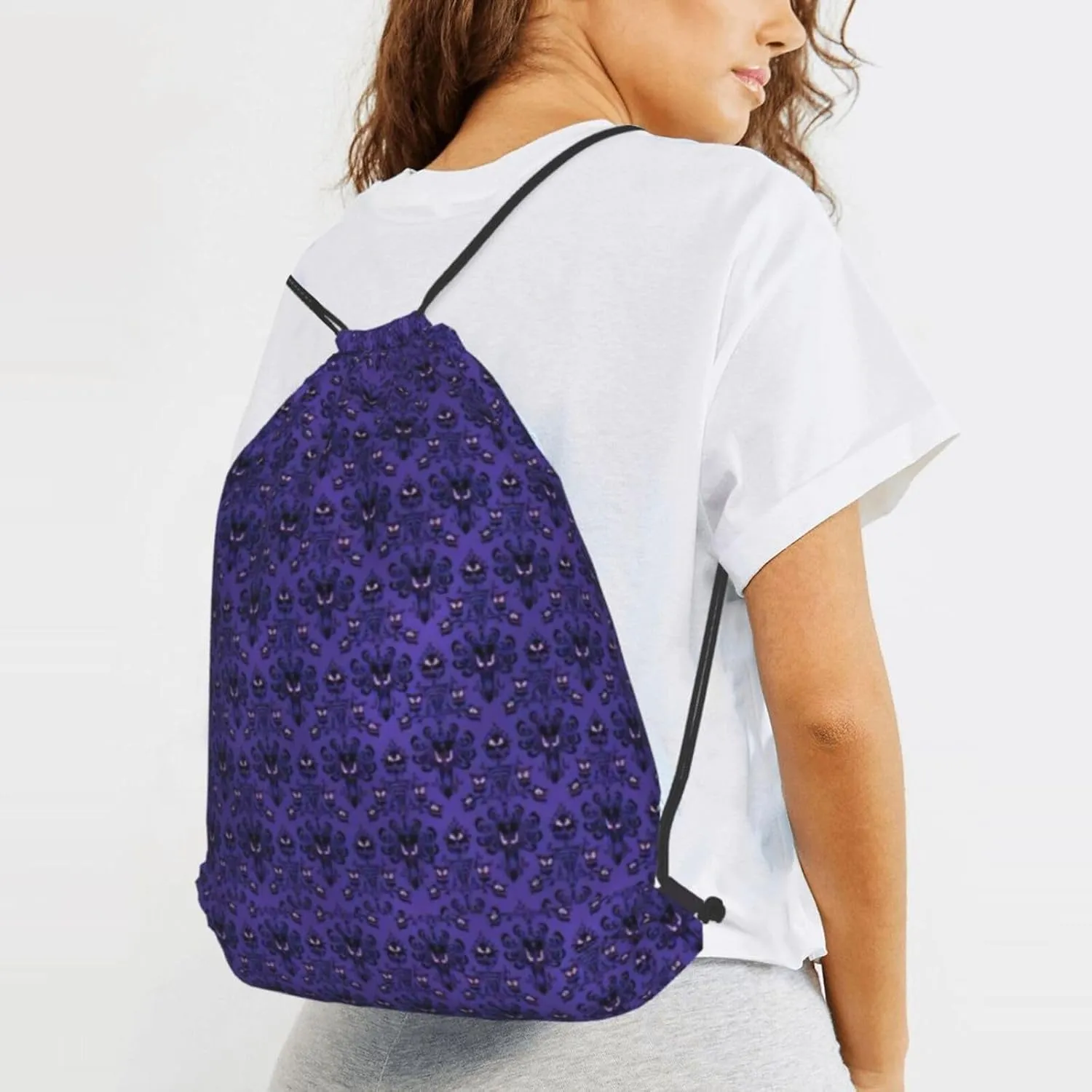 Haunted Mansion Drawstring Cinch Backpack Polyester Sack Pack String Bag For Hiking Camping Adventure