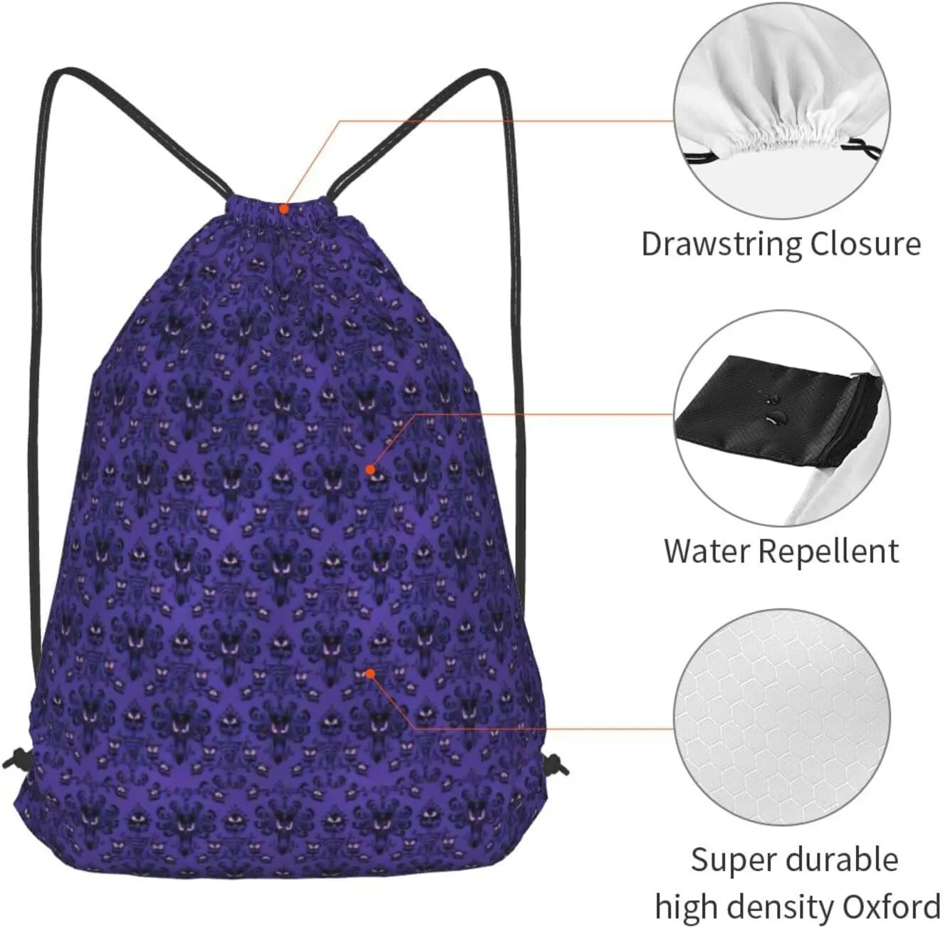 Haunted Mansion Drawstring Cinch Backpack Polyester Sack Pack String Bag For Hiking Camping Adventure