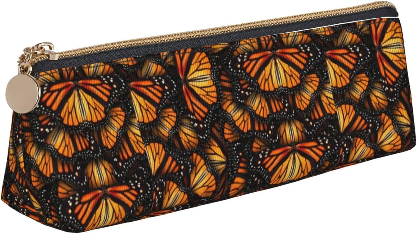Heaps of Orange Monarch Butterflies print Triangle Box Multi functional Makeup Bag, Office Travel and Daily Stationery Storage