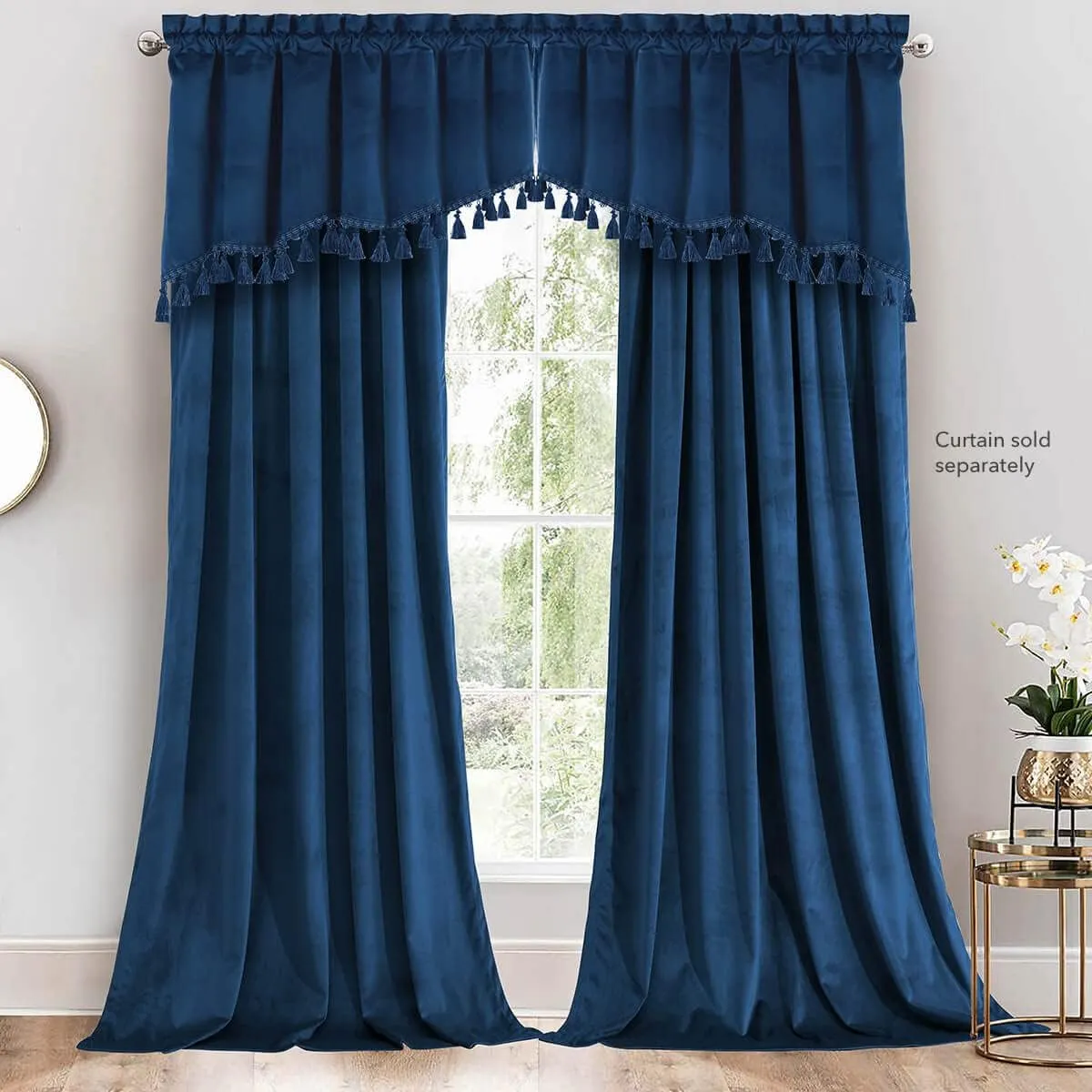 Heavyweight Velvet Swag Valances, Set of 2 (35x30) Rod Pocket Window Valances, Navy