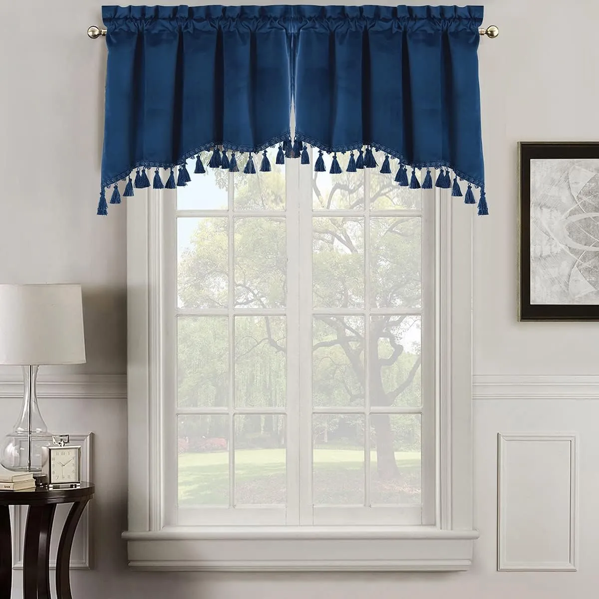 Heavyweight Velvet Swag Valances, Set of 2 (35x30) Rod Pocket Window Valances, Navy