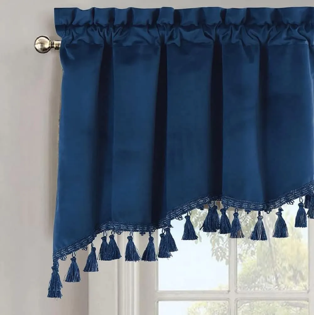 Heavyweight Velvet Swag Valances, Set of 2 (35x30) Rod Pocket Window Valances, Navy