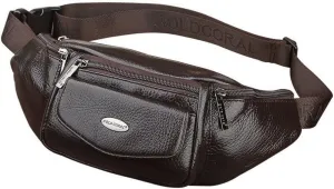 Hebetag Leather Fanny Pack Waist Bag for Men Women Slim Bumbag Waist Packs Outdoor Travel Hiking Casual Pouch Day Pack, Coffee