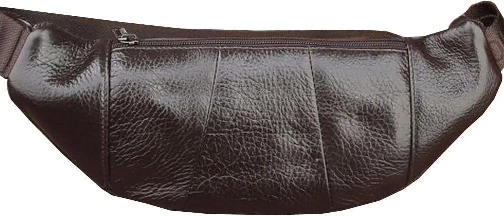 Hebetag Leather Fanny Pack Waist Bag for Men Women Slim Bumbag Waist Packs Outdoor Travel Hiking Casual Pouch Day Pack, Coffee