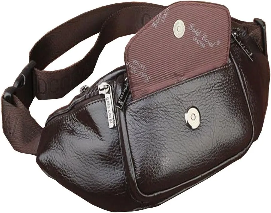 Hebetag Leather Fanny Pack Waist Bag for Men Women Slim Bumbag Waist Packs Outdoor Travel Hiking Casual Pouch Day Pack, Coffee