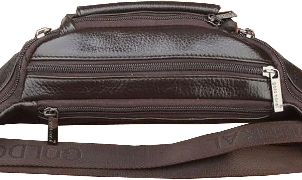 Hebetag Leather Fanny Pack Waist Bag for Men Women Slim Bumbag Waist Packs Outdoor Travel Hiking Casual Pouch Day Pack, Coffee