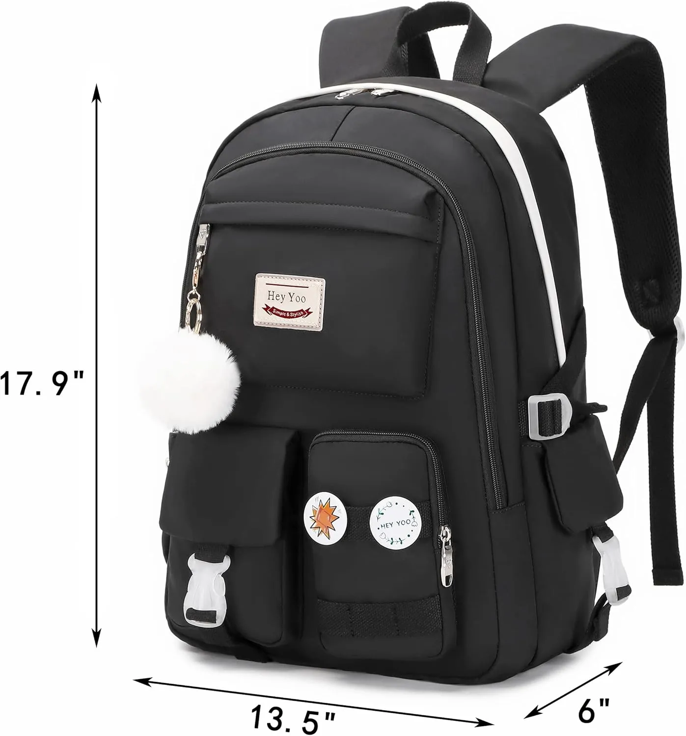 Hey Yoo Backpack for Girls Bookbag Cute School Bag College Middle High Elementary School Backpack for Teen Girls (Black)