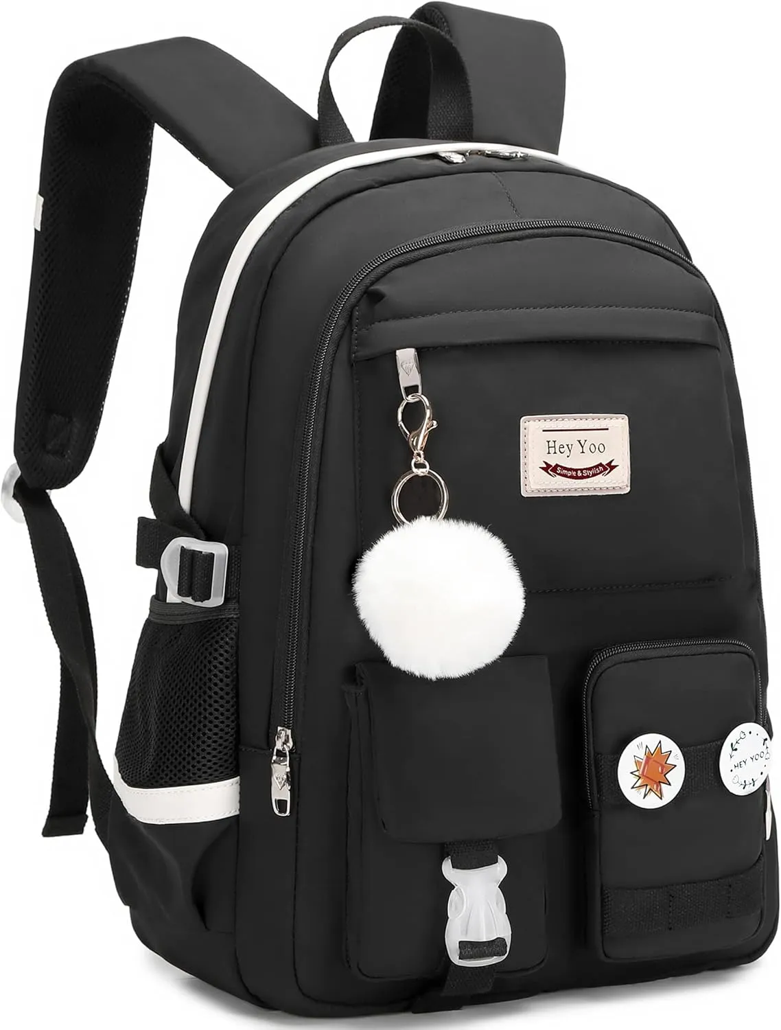 Hey Yoo Backpack for Girls Bookbag Cute School Bag College Middle High Elementary School Backpack for Teen Girls (Black)