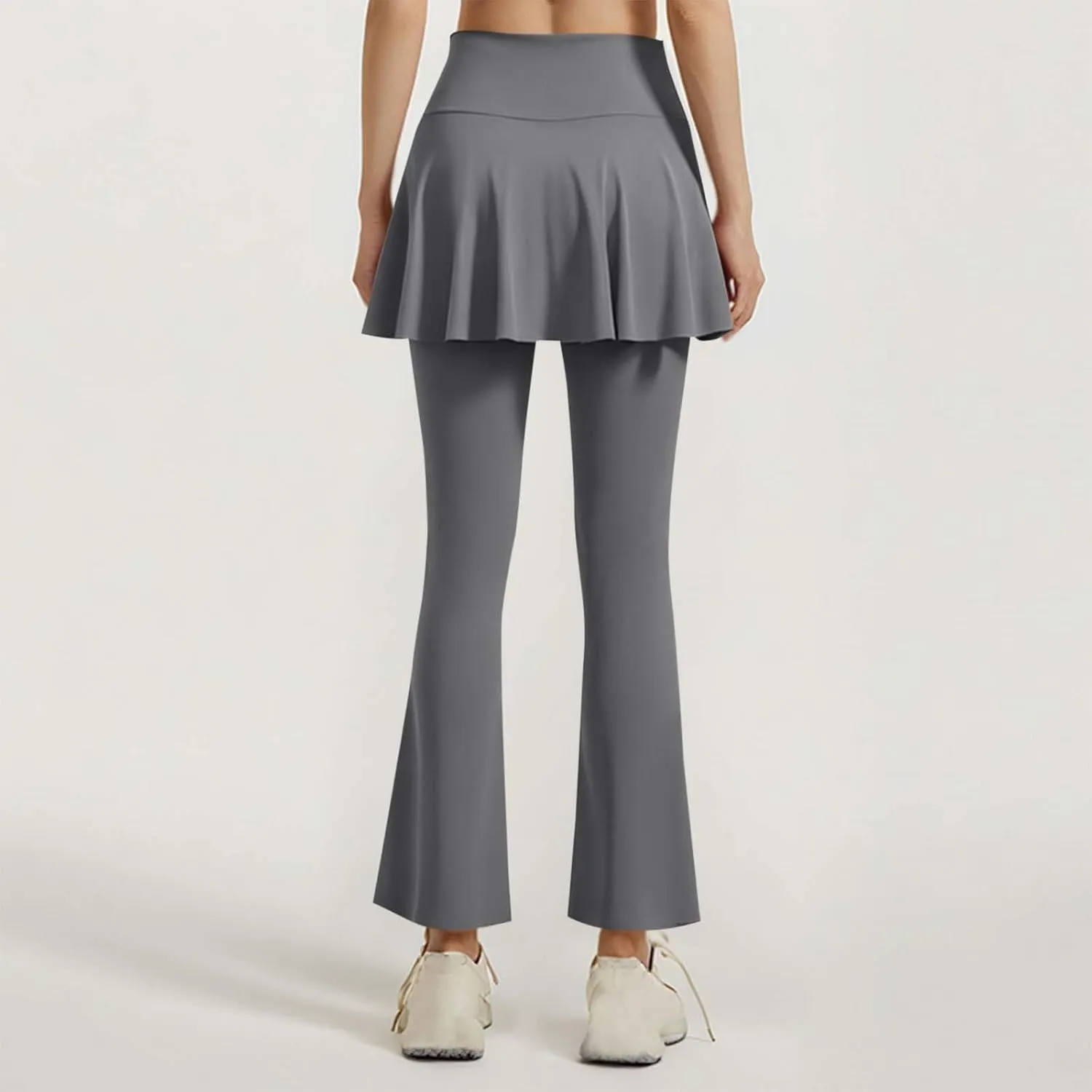 HGps8w Skirted Leggings for Women Trendy Casual Drawstring Side Fake-Two Flare Wide Leg Yoga Pants Chic Athletic Bell Bottom