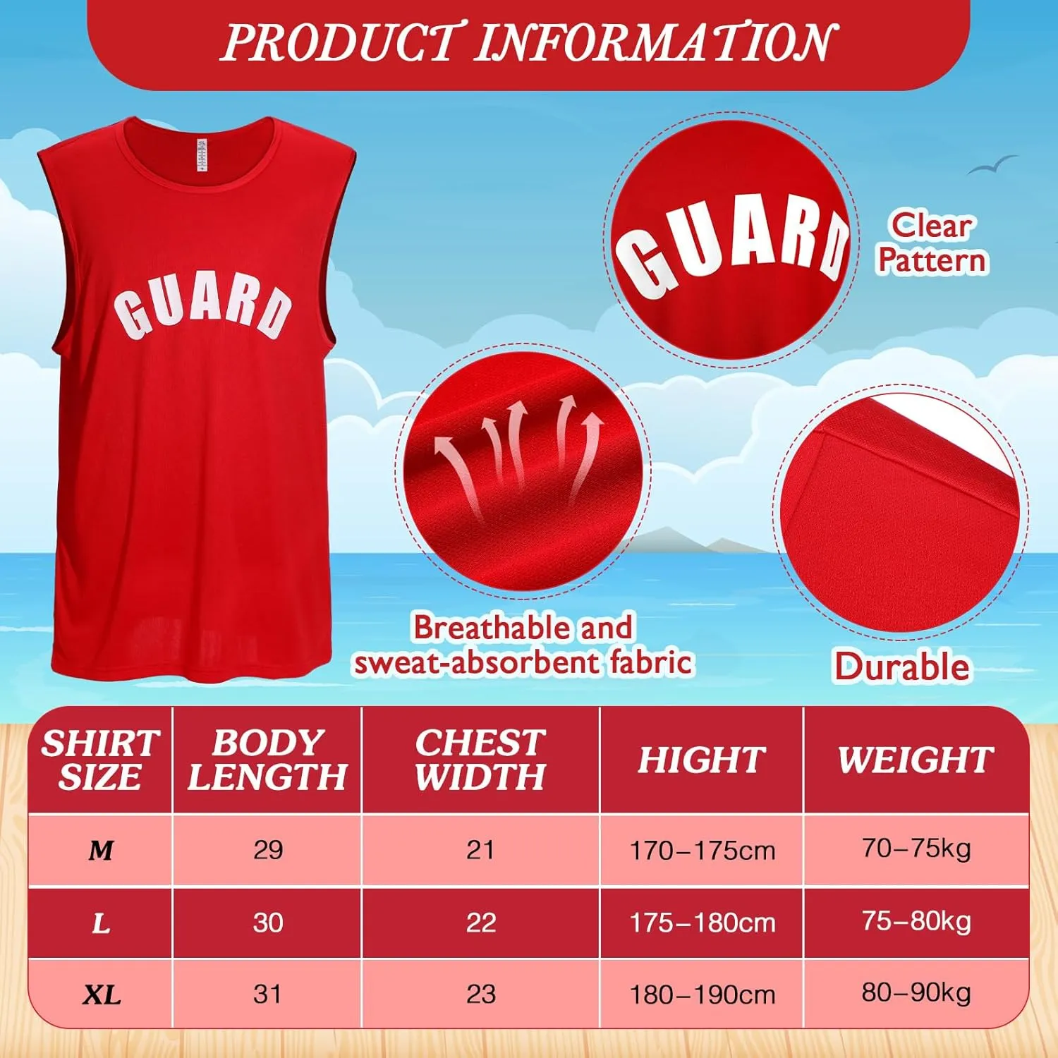 Hiboom 5 Pcs Halloween Guard Costume Set Inflatable Surfboard Guard Hat Red Fanny Pack Uniform Vests Whistles