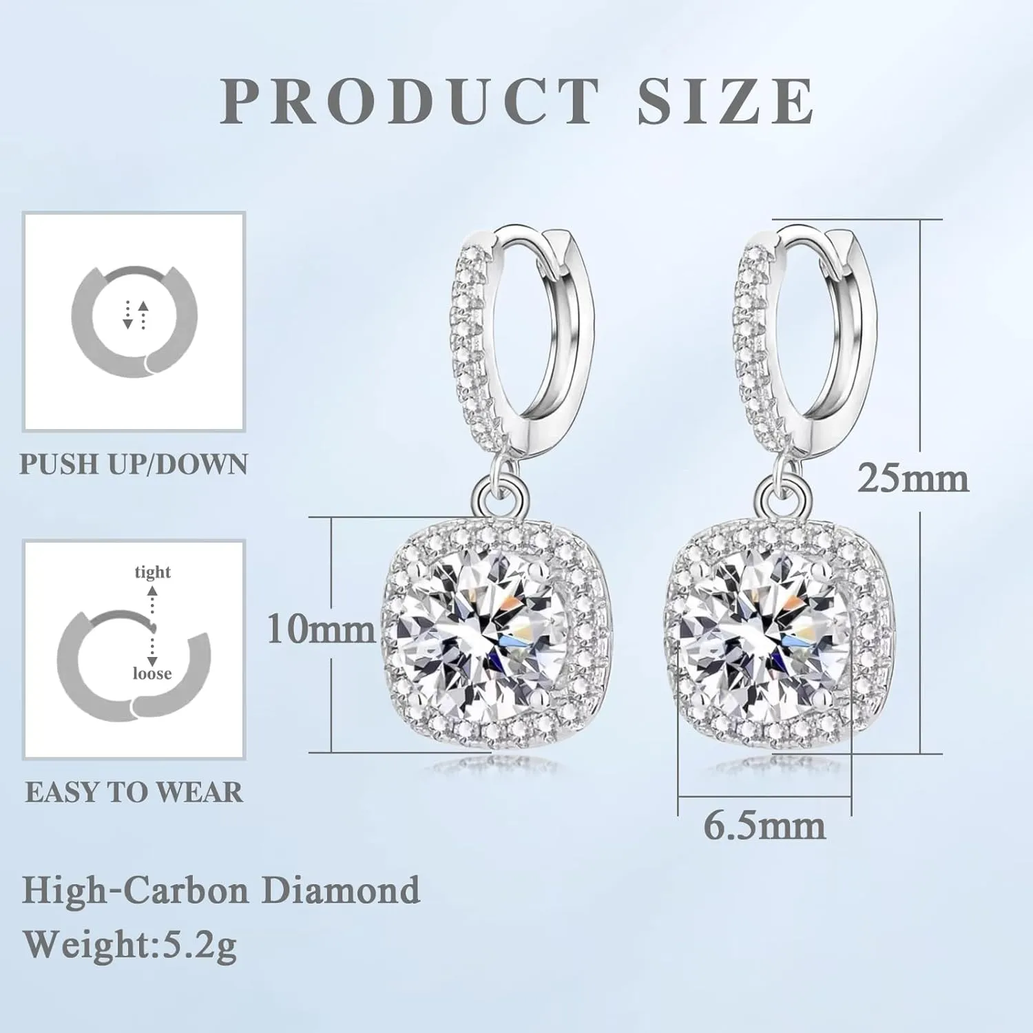 High-Carbon Diamond Hoop Earrings for Women Sterling Silver Cuff Earrings Drop Huggie Stud Halo Earrings with 18K
