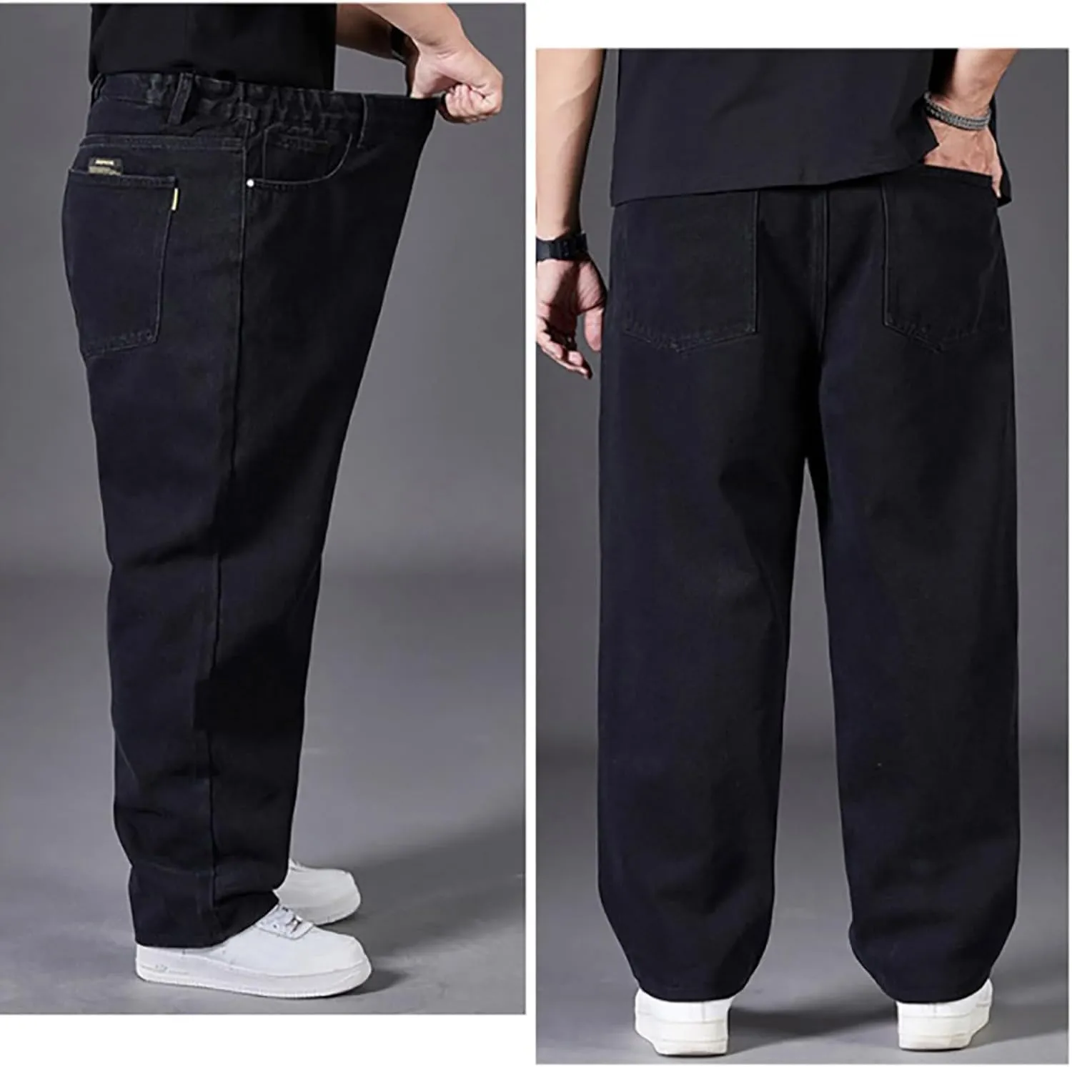 Hip Hop Jeans for Men Joggers Loose Fit Streetwear Biker Baggy Denim Pants Stylish Loose Elastic Waist Vintage Jeans