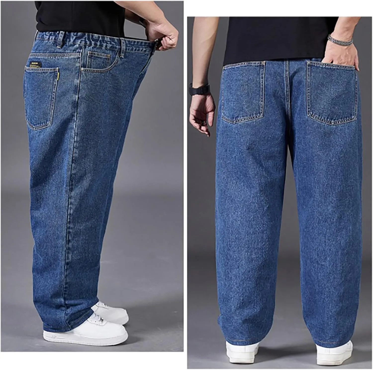 Hip Hop Jeans for Men Joggers Loose Fit Streetwear Biker Baggy Denim Pants Stylish Loose Elastic Waist Vintage Jeans