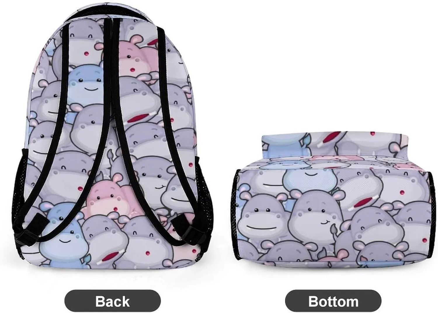 Hippo School Backpack for Kids Girls Boys, 16 Inch Cute Hippos Themed Bookbag, Personalized School Backpack for Students Children, Lightweight, Large Capacity
