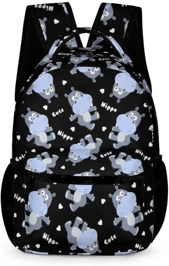 Hippo School Backpack for Kids Girls Boys, 16 Inch Cute Hippos Themed Bookbag, Personalized School Backpack for Students Children, Lightweight, Large Capacity