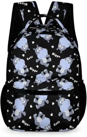 Hippo School Backpack for Kids Girls Boys, 16 Inch Cute Hippos Themed Bookbag, Personalized School Backpack for Students Children, Lightweight, Large Capacity