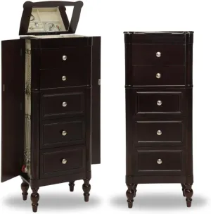 Hives and Honey Iris Jewelry Cabinet Armoire Box Storage Chest Stand Organizer Necklace Holder, 14″ W x 9″ D x 36″ H, Espresso