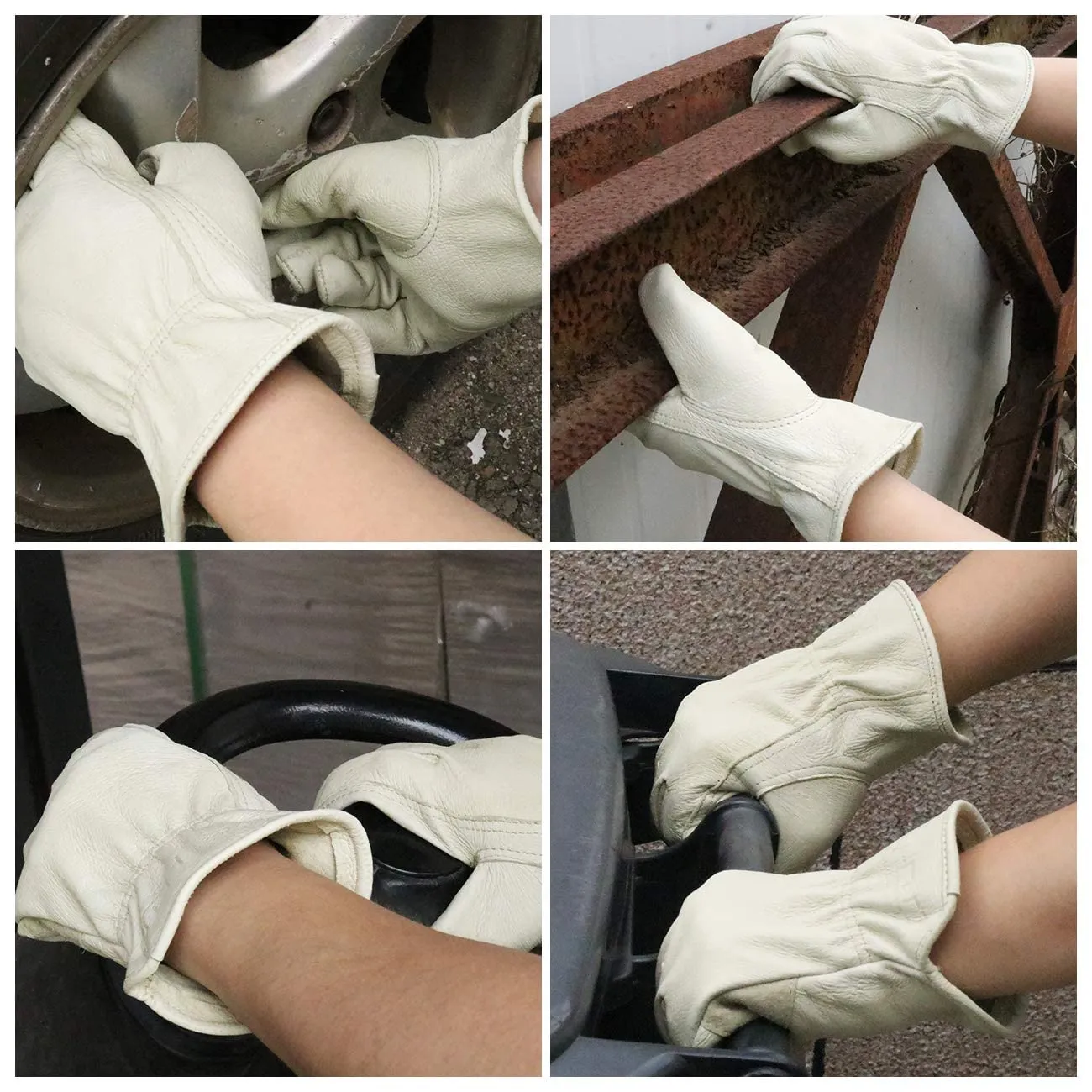 HLDD HANDLANDY 2 Pairs Cowhide Leather Work Gloves with Reinforced Palm for Men & Women (Beige, XX-Large(Pack of 2))