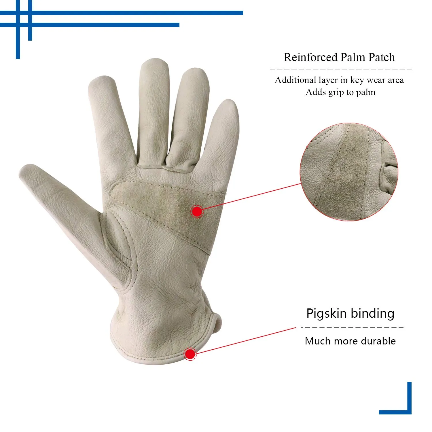 HLDD HANDLANDY 2 Pairs Cowhide Leather Work Gloves with Reinforced Palm for Men & Women (Beige, XX-Large(Pack of 2))