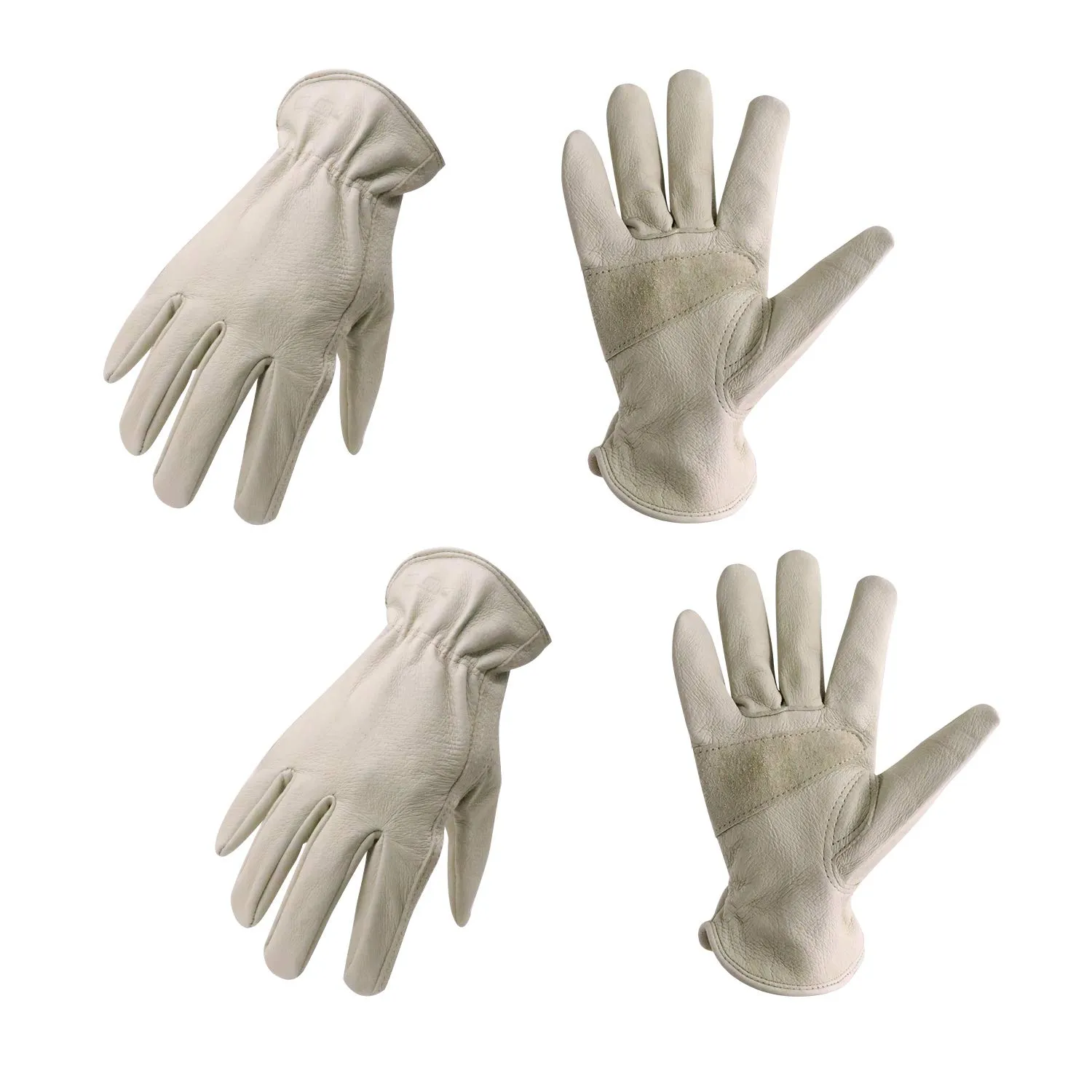 HLDD HANDLANDY 2 Pairs Cowhide Leather Work Gloves with Reinforced Palm for Men & Women (Beige, XX-Large(Pack of 2))