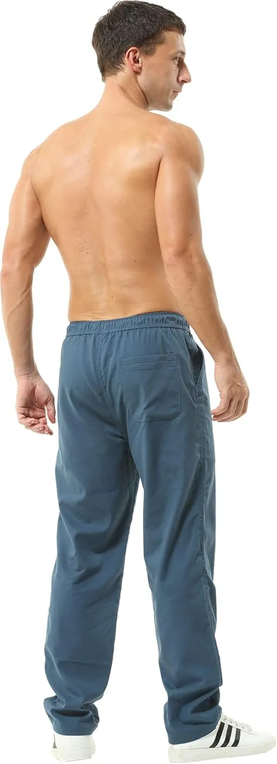 Hoerev Men Casual Beach Trousers Linen Summer Pants