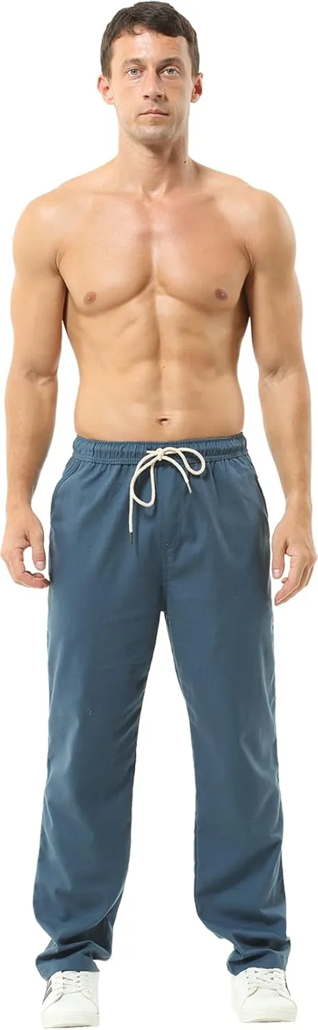 Hoerev Men Casual Beach Trousers Linen Summer Pants