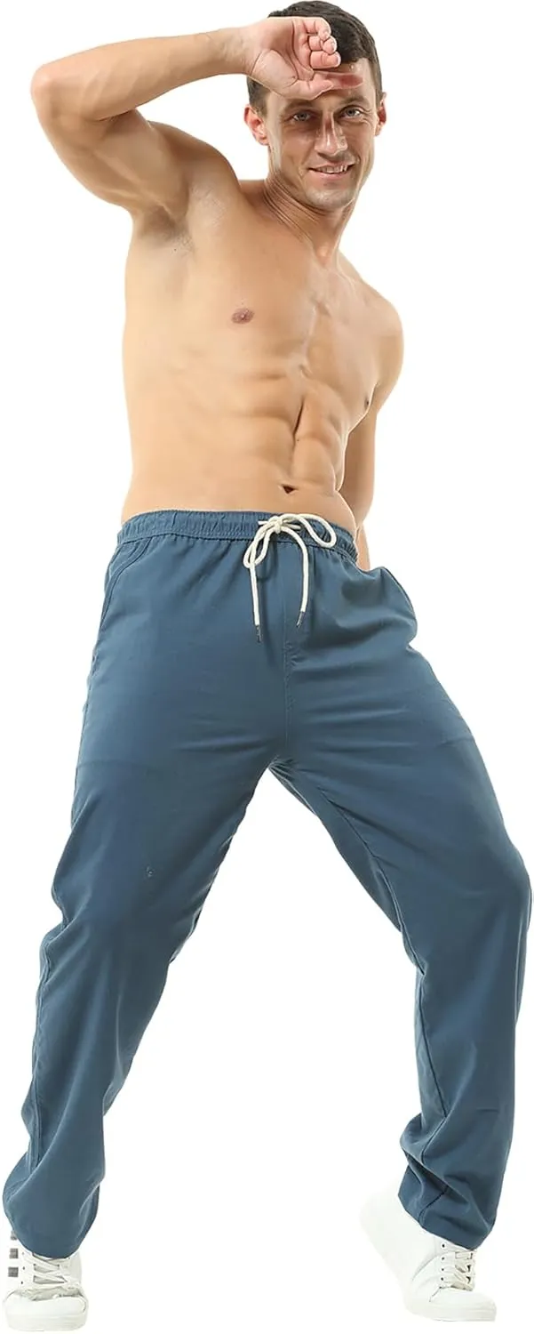 Hoerev Men Casual Beach Trousers Linen Summer Pants