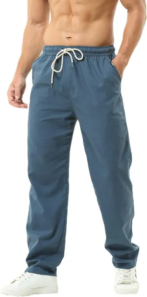 Hoerev Men Casual Beach Trousers Linen Summer Pants