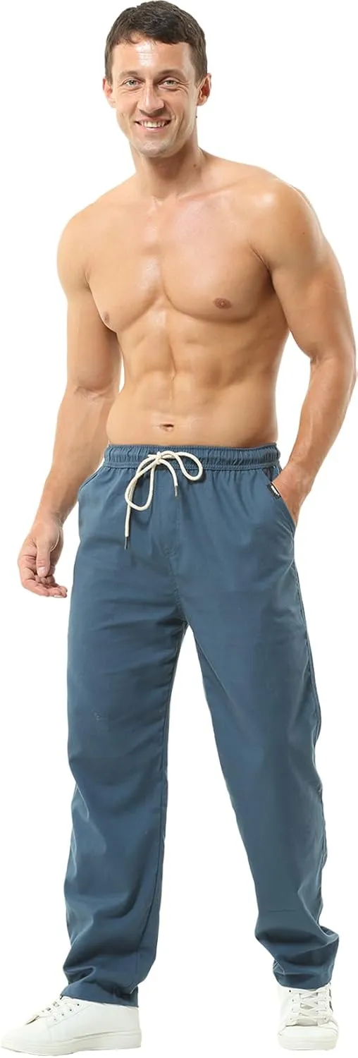 Hoerev Men Casual Beach Trousers Linen Summer Pants