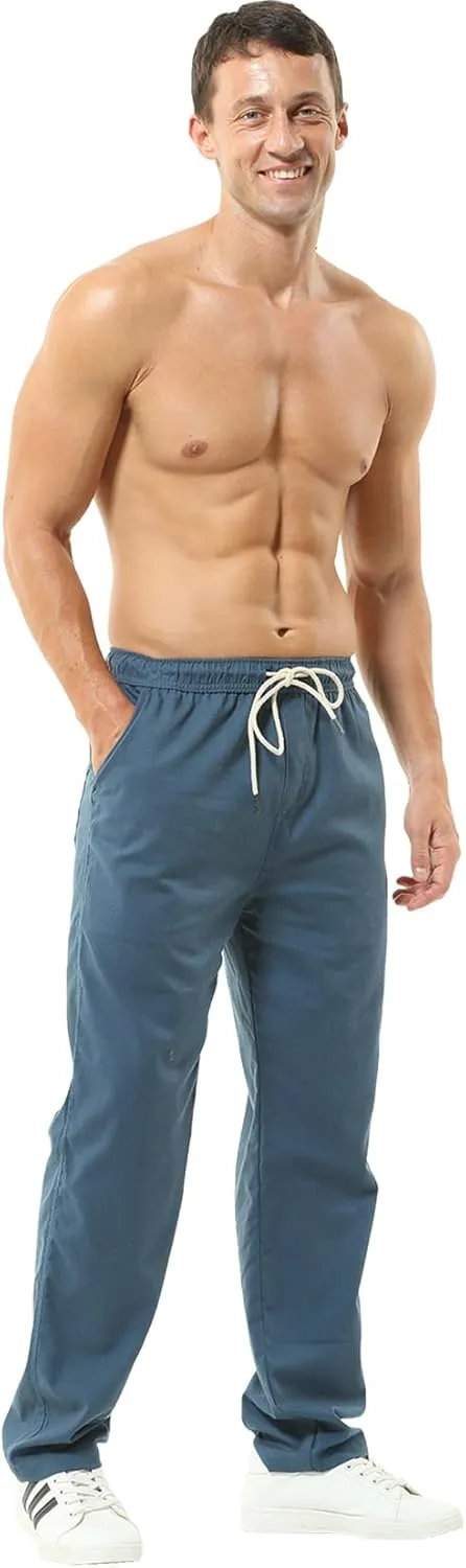 Hoerev Men Casual Beach Trousers Linen Summer Pants