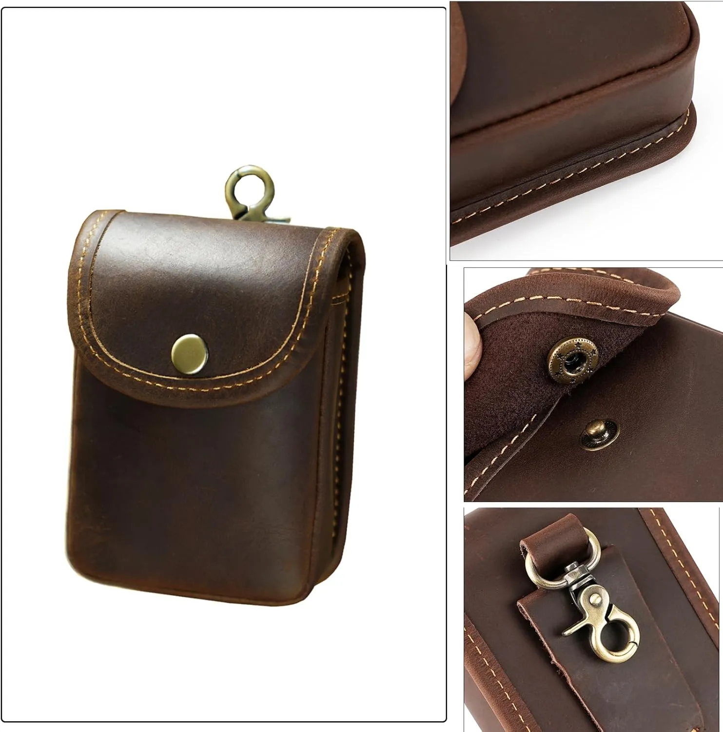 Holster Pouch, Leather Double Deck Playing Card Case Fits Poker and Bridge Size Cards, Durable Leather EDC Waist Bag for Coins, Car Keys, Headphones