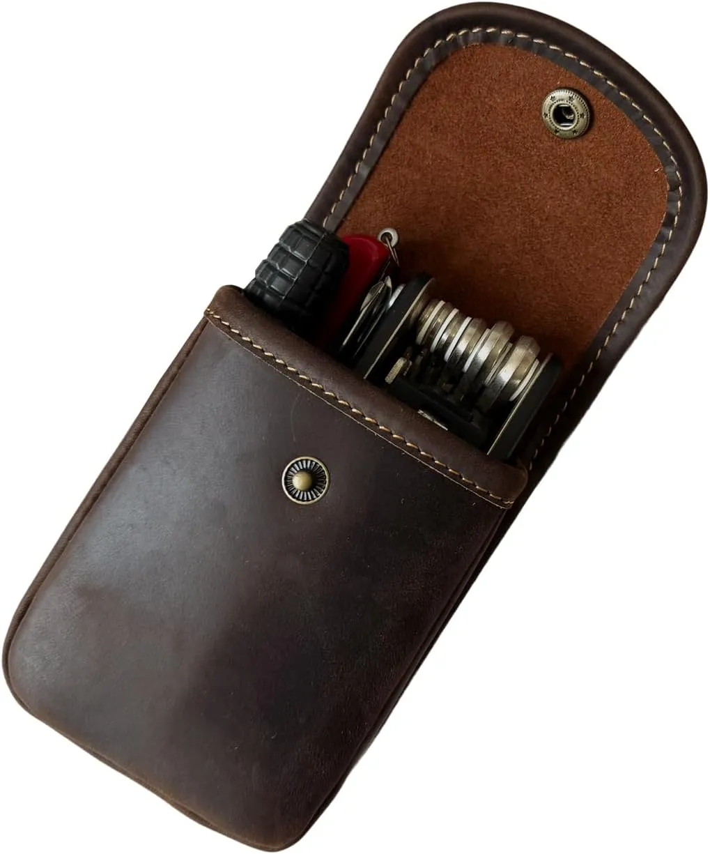 Holster Pouch, Leather Double Deck Playing Card Case Fits Poker and Bridge Size Cards, Durable Leather EDC Waist Bag for Coins, Car Keys, Headphones