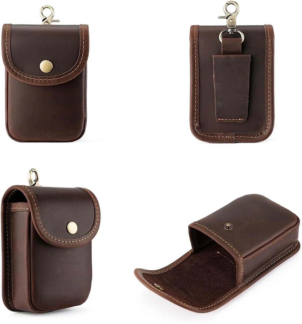 Holster Pouch, Leather Double Deck Playing Card Case Fits Poker and Bridge Size Cards, Durable Leather EDC Waist Bag for Coins, Car Keys, Headphones