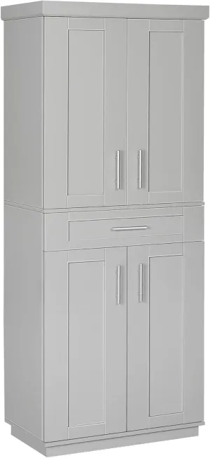 HOMCOM 72" Kitchen Pantry Cabinet, Freestanding Tall Storage Cabinet with 4 Doors, Drawer and 3 Adjustable Shelves for Dining Room, Gray