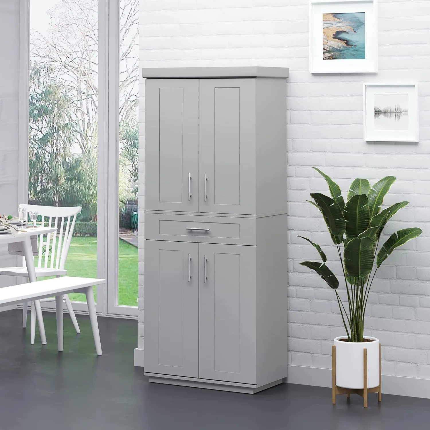 HOMCOM 72" Kitchen Pantry Cabinet, Freestanding Tall Storage Cabinet with 4 Doors, Drawer and 3 Adjustable Shelves for Dining Room, Gray