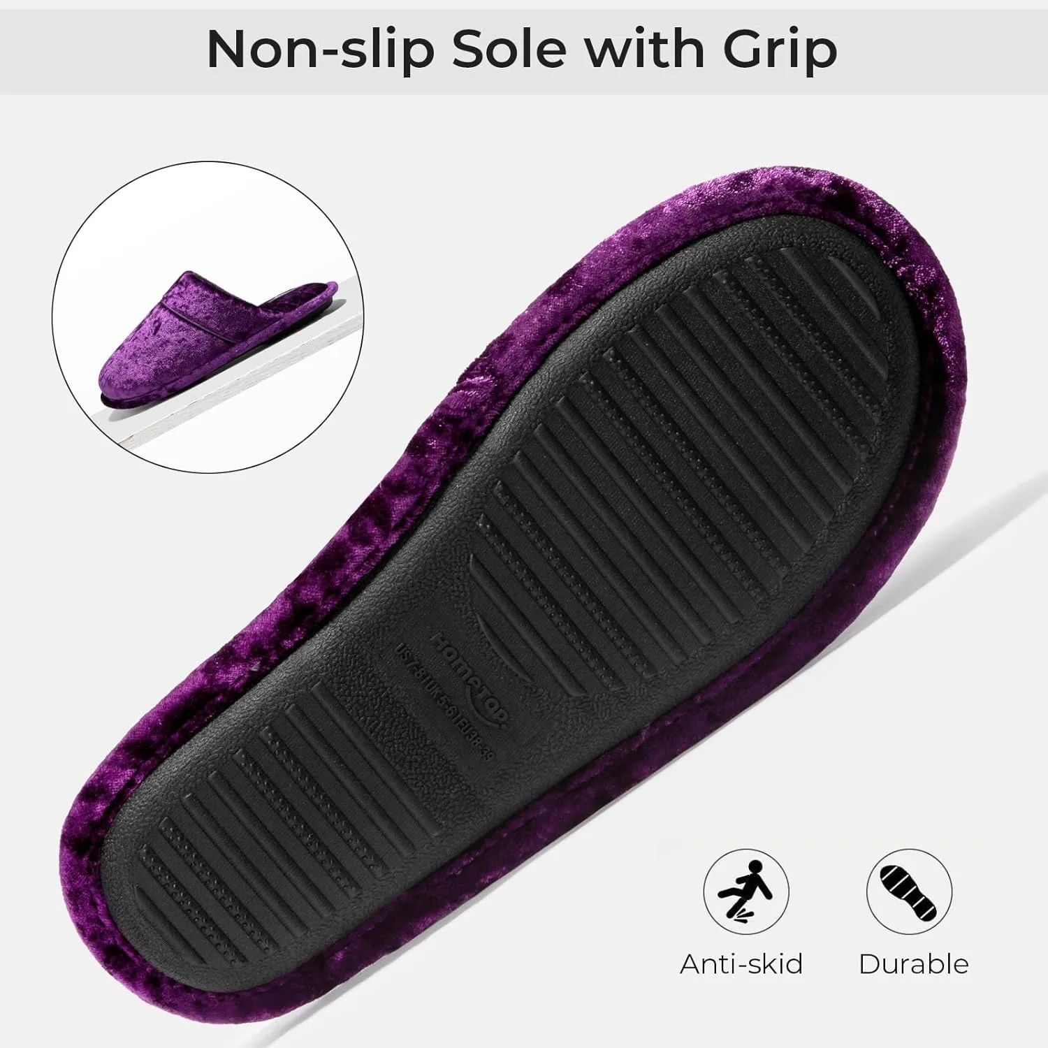 HomeTop Women's Luxury Diamond Velvet Memory Foam Scuff Slipper with Lightweight Rubber Sole