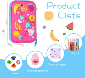 homicozy Pencil Case for Girls,Cute Fruit Stationary Set for Kids,3D EVA School Large Capacity Pencil Pen Box with Compartment,School Supplies for Girls,Back to School Gifts for Kids,Rose Red