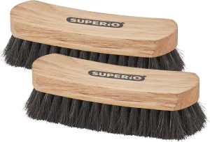 Horsehair Shoe Brush, Premium Genuine Brush for Cleaning Shoes, Soft Horse Hair Bristles, 7” Concave Wood Handle with Comfort Grip, Shoe Buff Brush, Boots & Other Leather Care (2 Pack)