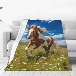 Horses on The Prairie Soft Multi-Purpose Blanket (60 * 50 inches) Super Soft Fleece Blanket for Bed, Sofa, Camping, Cooler or Travel,