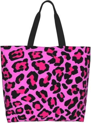 Hot Pinks Zebra Leopard Animal Stripes Women's Tote Bag Large Capacity Single Shoulder Bags Handbag for Shopping Work