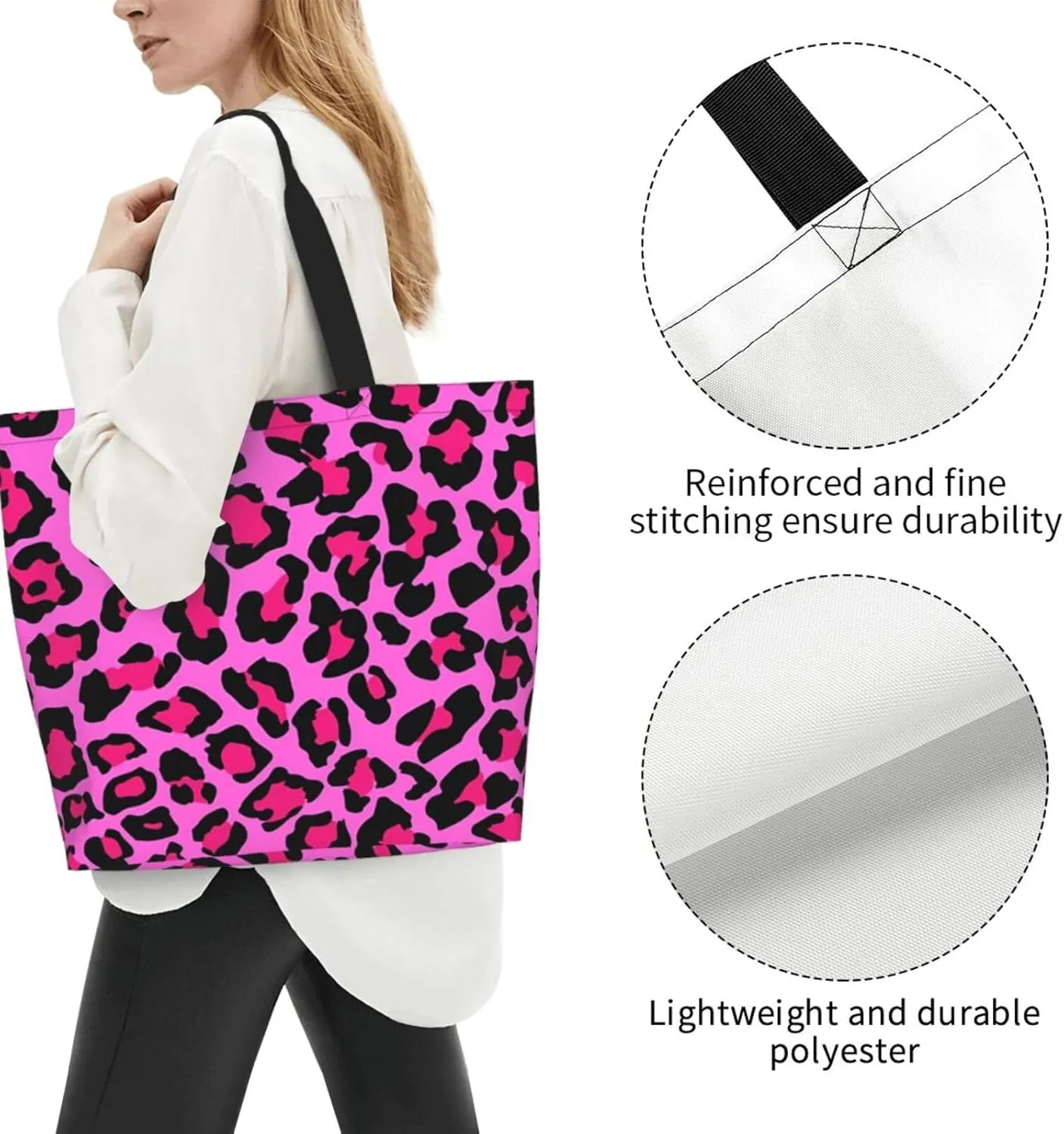 Hot Pinks Zebra Leopard Animal Stripes Women's Tote Bag Large Capacity Single Shoulder Bags Handbag for Shopping Work