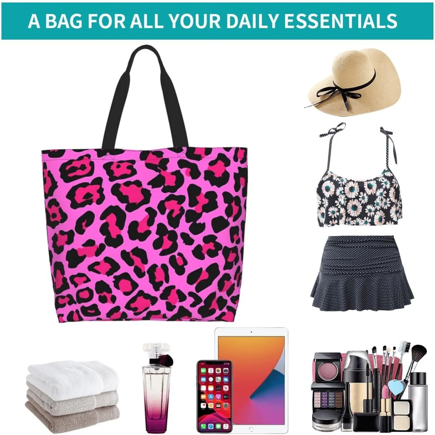 Hot Pinks Zebra Leopard Animal Stripes Women's Tote Bag Large Capacity Single Shoulder Bags Handbag for Shopping Work