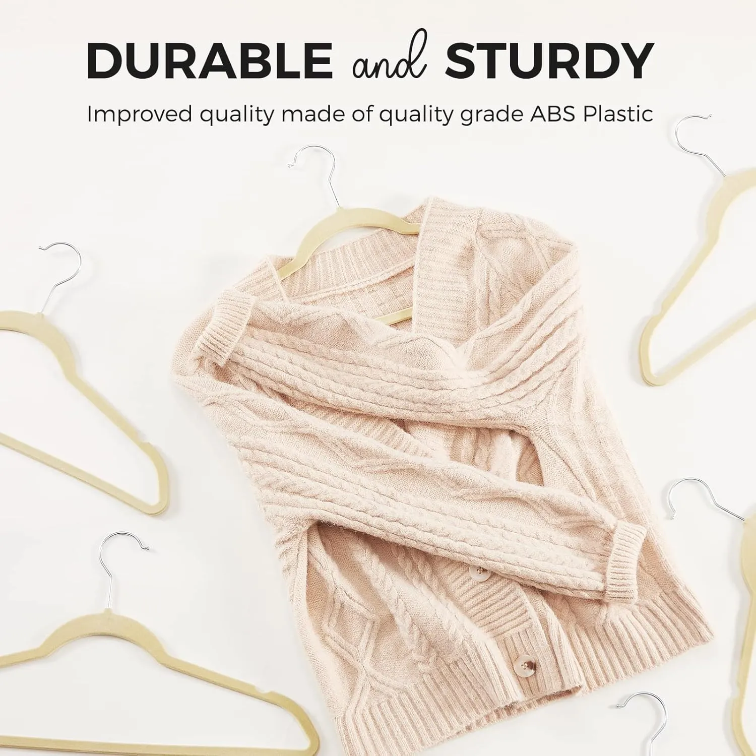 HOUSE DAY Premium Velvet Hangers 50 Pack, Non-Slip Flocked Felt Hangers, Sturdy Clothes Hangers with 360° Rotatable Hook, Heavy Duty Coat Hanger, Durable Slim Beige Hanger for Closet Space Saving