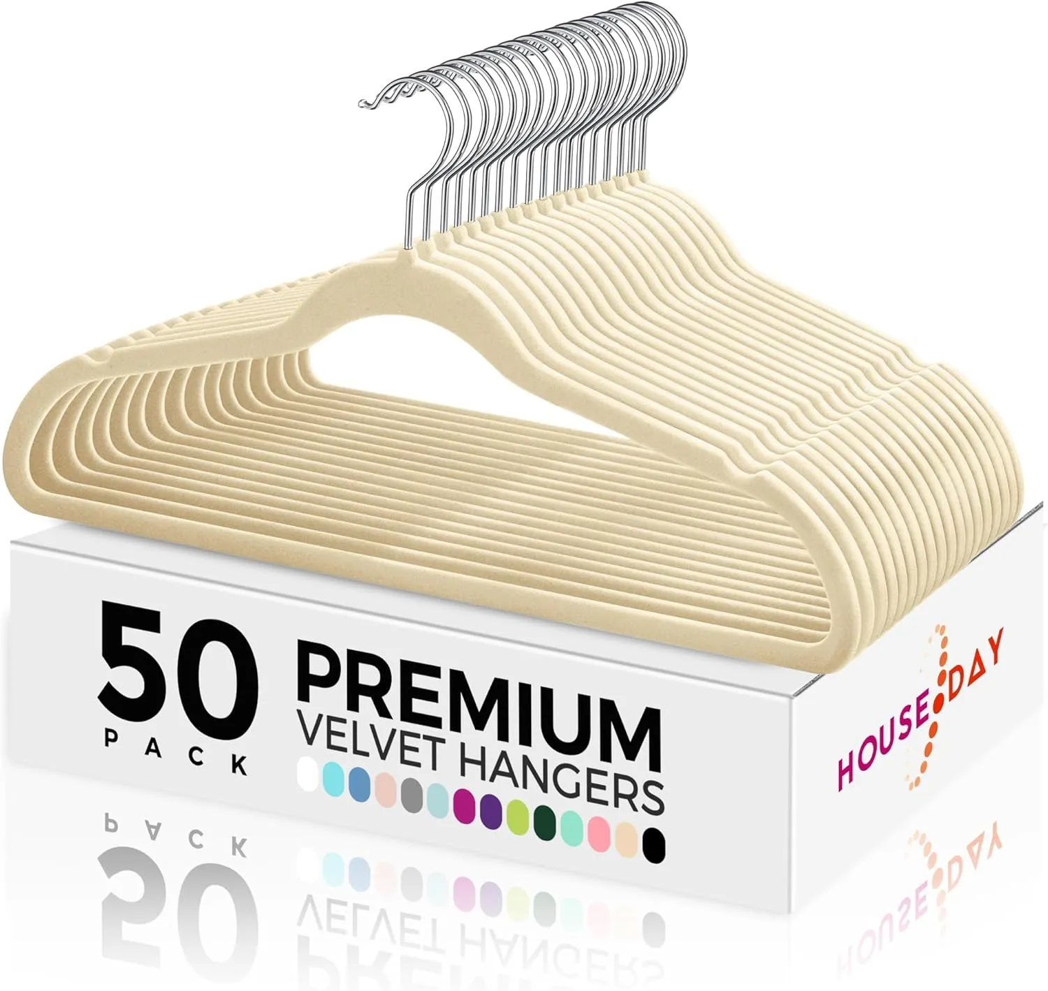 HOUSE DAY Premium Velvet Hangers 50 Pack, Non-Slip Flocked Felt Hangers, Sturdy Clothes Hangers with 360° Rotatable Hook, Heavy Duty Coat Hanger, Durable Slim Beige Hanger for Closet Space Saving
