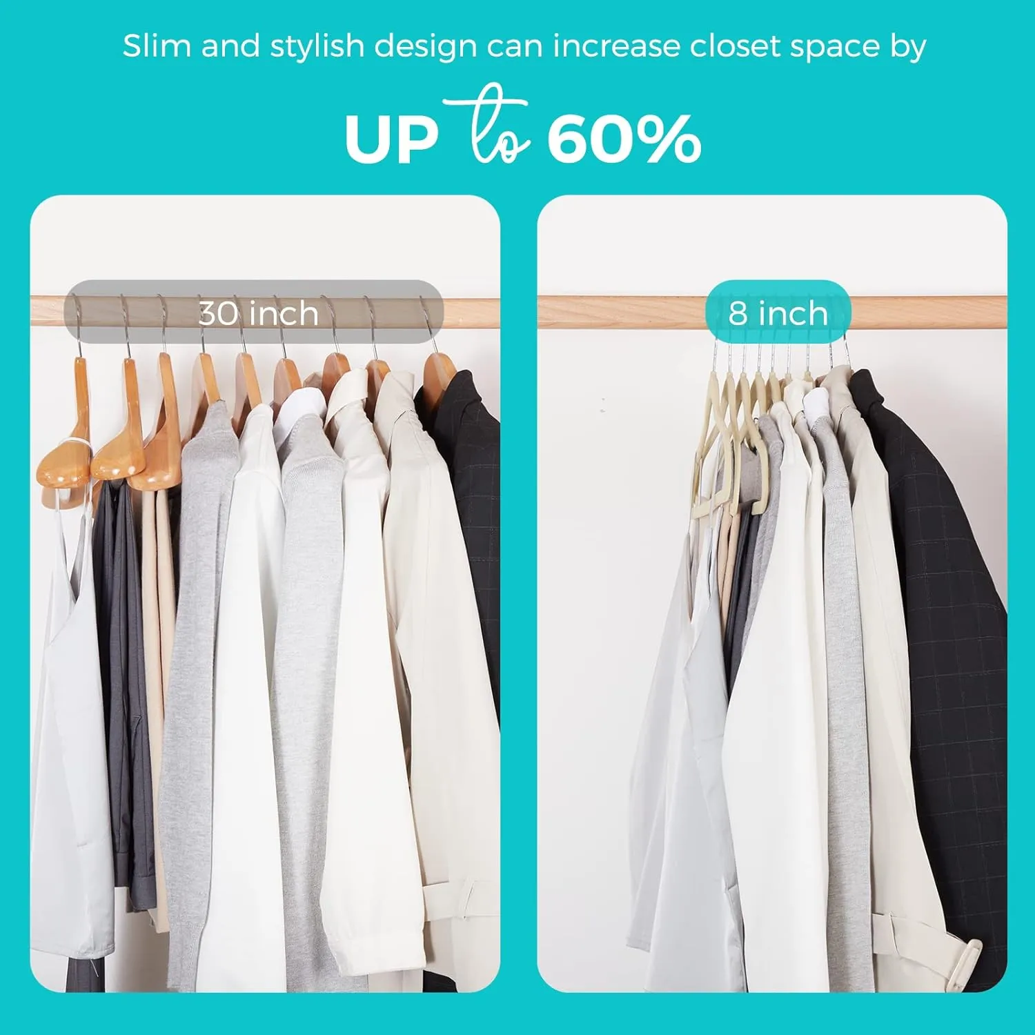 HOUSE DAY Premium Velvet Hangers 50 Pack, Non-Slip Flocked Felt Hangers, Sturdy Clothes Hangers with 360° Rotatable Hook, Heavy Duty Coat Hanger, Durable Slim Beige Hanger for Closet Space Saving