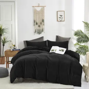 Houseri Velvet Black Comforter Set - Fluffy Comforters, Soft Warm Bedding Sets for Queen Size