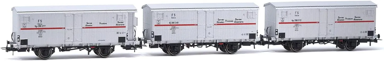 HR6605 FS 3-Unit Pack refrigerated Wagons Hgb 2-axles 2 Without brakemans cab 1 with Silver red Stripe ep Rolling Stock - Wagons, Grey