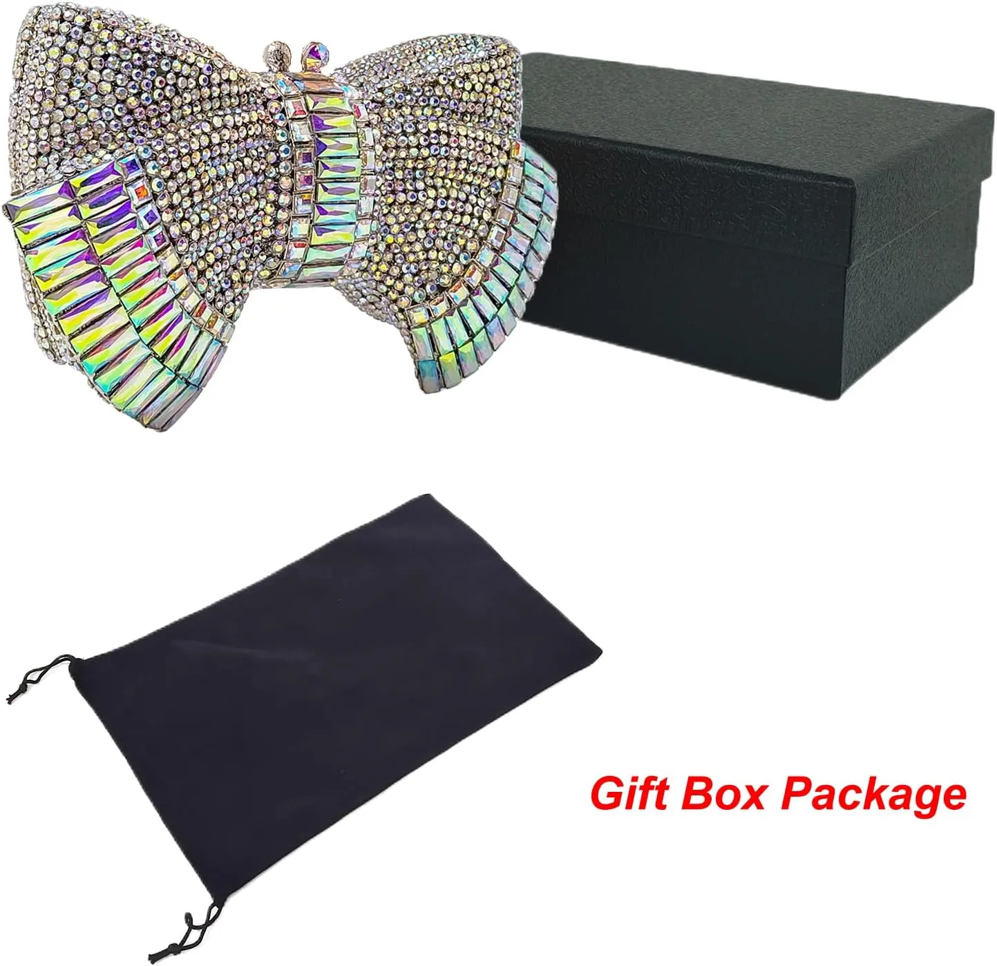 HUANG ZHUANG Bowknot Luxury Crystal Clutch Women Glitter Rhinestone Evening Bag for Party Wedding